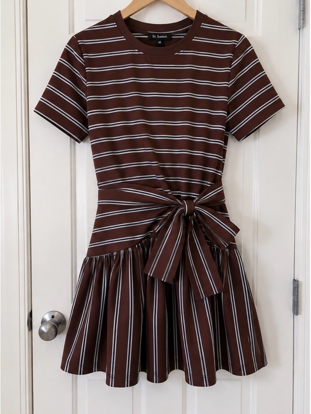 En Saison Chocolate and Blue Bow Dress